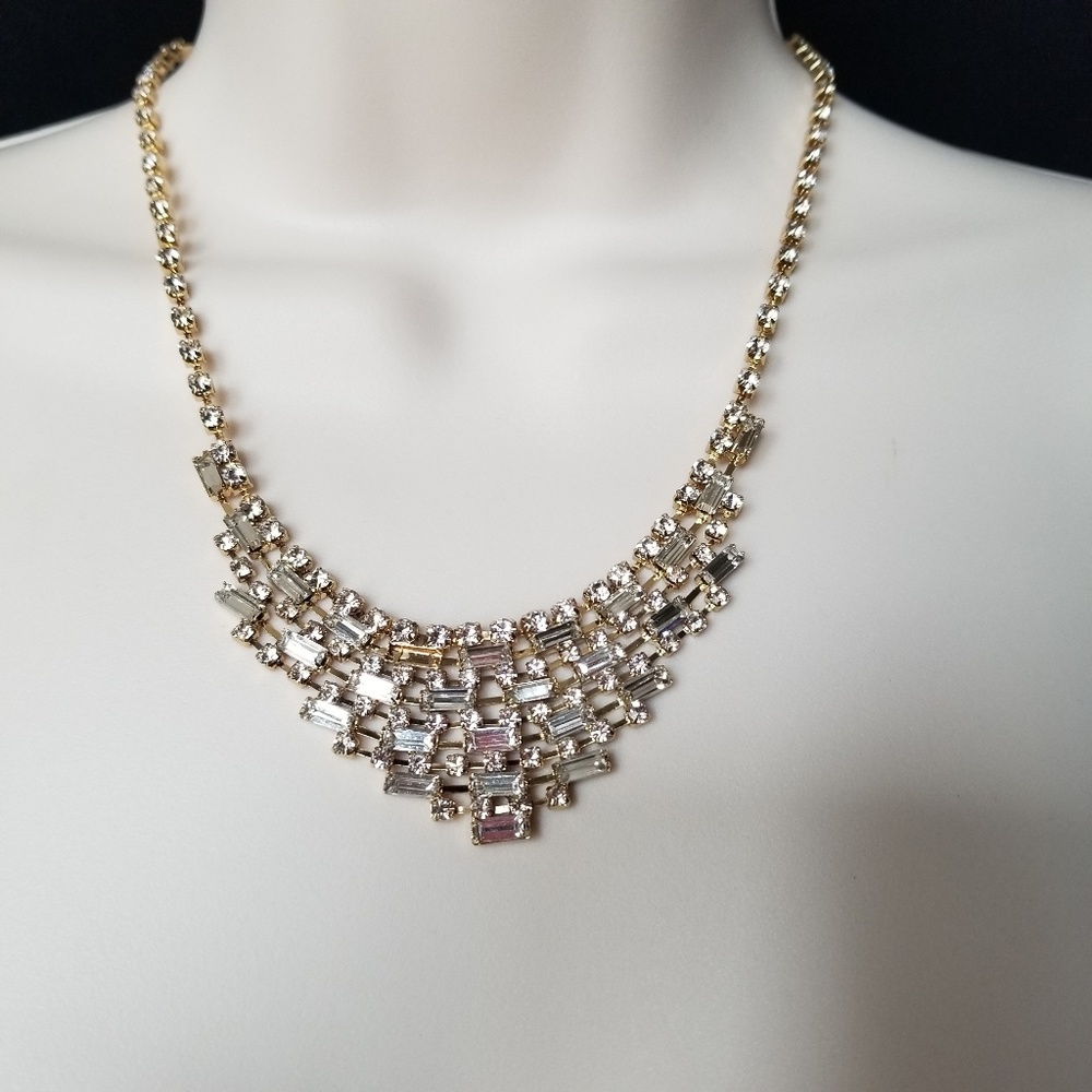 Gold Clear Prom Wedding Gold Rhinestone Elegant Necklace 18" *